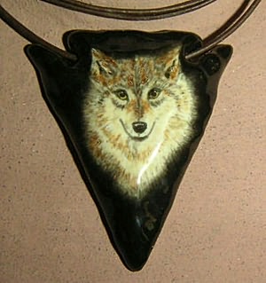 Hand Painted Wolf Native American arrowhead necklace