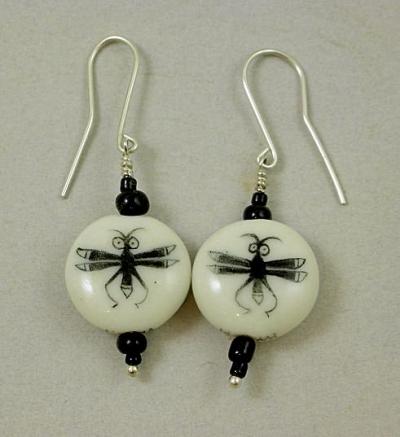 Lentil Bead Earrings - Hand Painted Mimbres