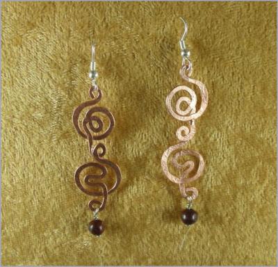 Copper Spiral Earrings -- with bead