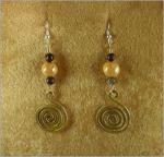 Red Brass Spiral Earrings -- with beads