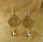 Red Brass Spiral Earrings -- with crystal