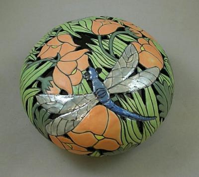 Large Dragonfly Pierced Porcelain Pot