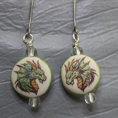 Dragon Disc Bead Earrings - china painted