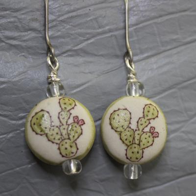 Cactus Disc Bead Earrings - china painted