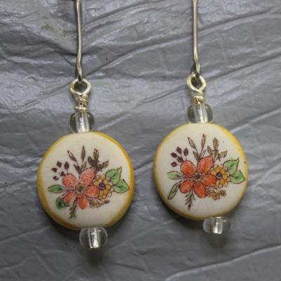 Floral Disc Bead Earrings - china painted