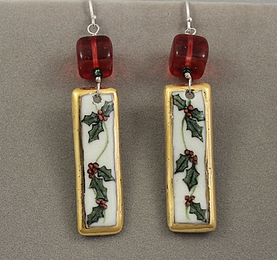 Hand Painted Holly Earrings