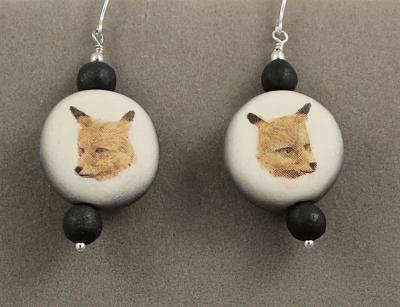 Animal Disc Bead Earrings - china painted