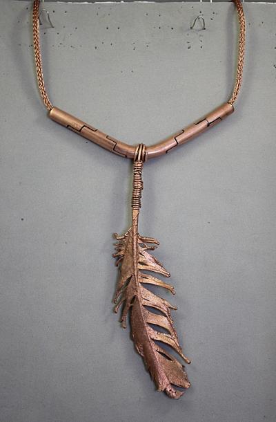 Large Copper Feather Necklace