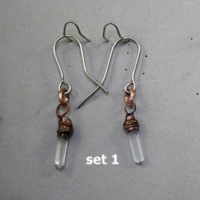 Copper electroformed Crystal earrings