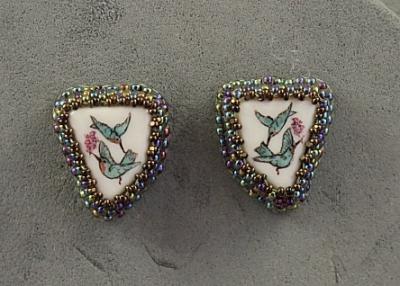 Hummingbird Design Beaded Post Earrings