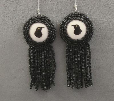 Raven Design Beaded Earrings