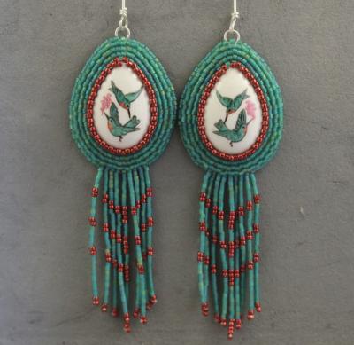 Hummingbird Design Beaded Earrings