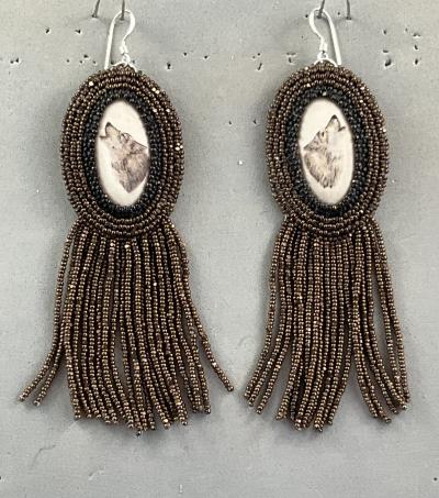 Wolf Design Beaded Earrings