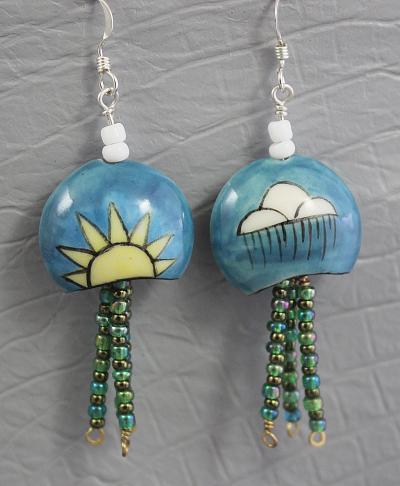 Hand Painted Porcelain Lentil full color earrings