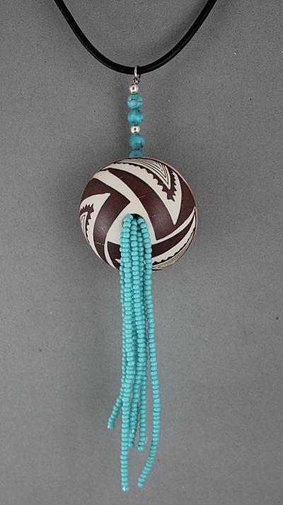 Hohokam seed pot Necklace w/ fringe - Leather cord